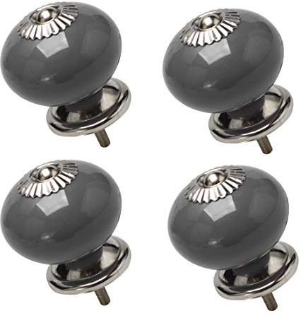 sourcing map 4pcs Ceramic Knobs Vintage Knob Drawer Round Pull Handle Furniture Drawer Cabinet Cupboard Wardrobe Dresser Decorative Grey