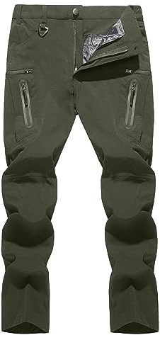 TACVASEN Light Weight Work Pants for Men Hiking Pants Men Waterproof Rain Pant with 8 Pockets Tactical Cargo Trousers for Outdoor Hunting Green 30
