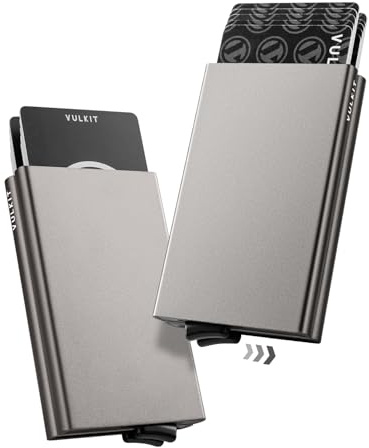 VULKIT Kreditkortshållare RFID-blockering Pop Up Aluminiumplånbok Dubbla Kortfodral Smart Kortinnehavare för 10 Kort, Nickelgrå