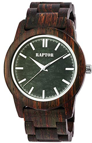 Raptor Herren-Uhr Holzuhr Natur Faltschließe Analog Quarz RA20323 (grün/Eichenholz)