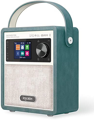 Inscabin P200 Tragbarer DAB/DAB+FM-Digitalradio -Tragbarer drahtloser Lautsprecher mit Bluetooth, Stereoklang, schönes Design, Doppelwecker, wiederaufladbarer Akku,(Grün)