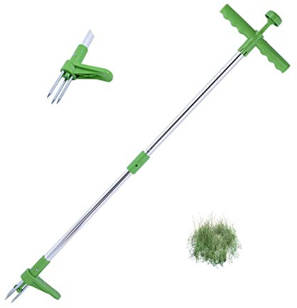 Weed Puller, Portable Standing Weeder Hand Tool, Garden Lawn Root Herbicide Tool, Long Handle Garden Weeding Tool with 3 Claws, for Garden Weed such as Thistles, Dandelions, Crabgrass, etc. (1 m)