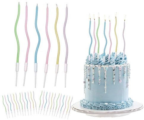 RoadLoo 48 Pezzi Candele Torta Compleanno Multicolore Metallizzato con Supporti per Decorazione della Festa Nuziale