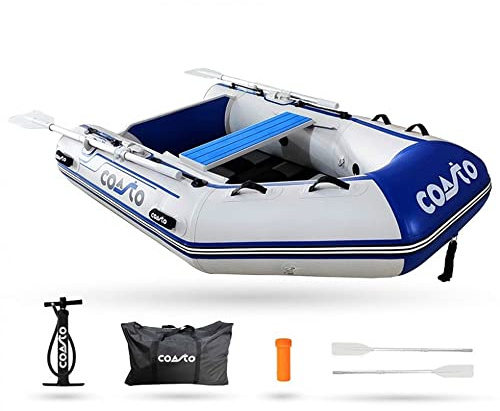 Coasto - Annexe Gonflable Slat 200 - BT-CSL200C Bateau Pneumatique Plancher Latte Carbone - 2 Places, 200x130cm - Design, Confort, Solide - Pack 2 Pagaies, Pompe et Sac de Transport - White Blue