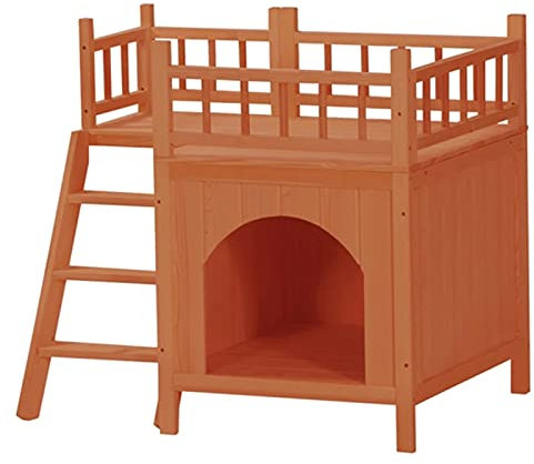 Hundehütte Hundehaus Massivholz Outdoor-Kennelzelt mit Balkon mit wasserdichtem und auslaufsicherem Haustierversorgung für Indoor- und Outdoor-Tierheim ( Farbe : Orange red , Size : 73x53x66cm )