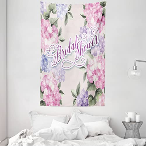 ABAKUHAUS Douche Nuptiale Tapisserie, Bride Hortensias, Lavable sans décoloration des Couleurs, 140 x 230 cm, Pourpre et Rose pâle