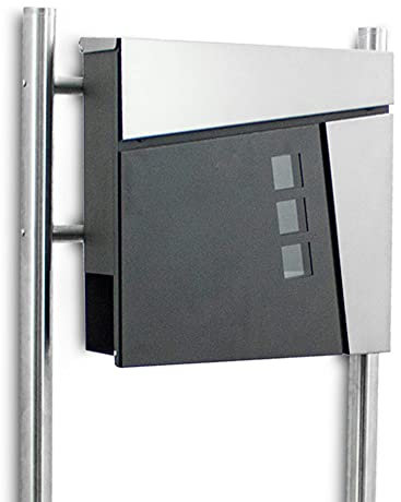 BITUXX Freistehender Design Standbriefkasten 18441 Briefkastenanlage Briefkasten mit Zeitungsfach Anthrazit Graphit Optik und Edelstahl Einwurf