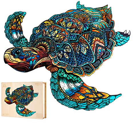 Jigfoxy Wooden Puzzles for Adults, Sea Turtle Wooden Jigsaw Puzzles for Adults Kids, Unique Animal Shape Wood Cut Puzzles, Christmas Thanksgiving Gifts for Family Turtle Lover (S-9.1 * 7.7in-100pcs)