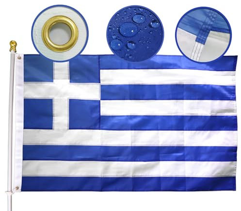 Drapeau Grèce très résistant, 9,1 x 1,5 m, nylon Oxford 210D, 4 rangées de coutures aux extrémités, drapeaux nationaux grecs, décoration cadeau, bannière de maison