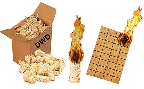 DWD® Natural Firelighters for Open Fires, Stoves, Campfires Chimeneas & Barbecues Stoves Odourless Easy to Light Starter Pack of Twizlers & Fibre Cube Lighters Eco-Friendly Wood Wool Organic