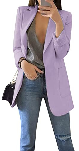 YMING Femmes Veste à Manches Longues Couleur Unie Blazers avec Ouverture sur Le Devant Blazer