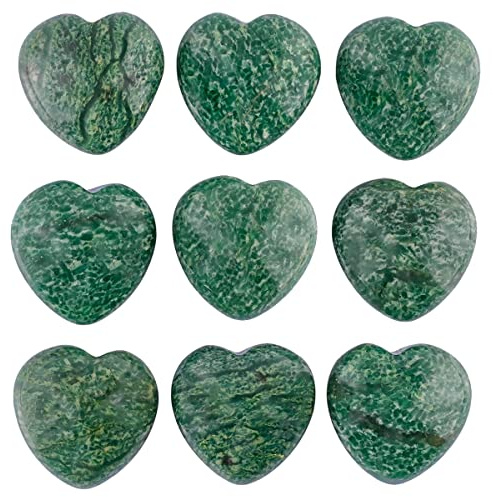 KYEYGWO 10 Stück Mini Afrikanische Grüne Jade Kristall Herz Handschmeichler Edelstein Set, 1,5 cm Herzförmige Pocket Stein Liebe Dekorative Steine Glücksstein für Schmuckherstellung, DIY Design