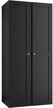 Mirjan24 Kleiderschrank Rotuni 2D, 2-türig Schrank mit 4 Fächer und 4 Doppelhaken, Drehtürenschrank, Garderobenschrank (Schwarz)