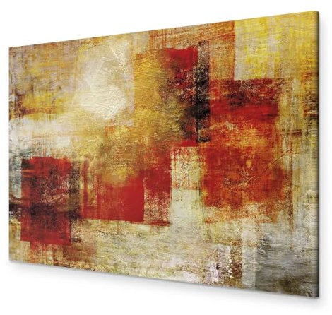 B&D XXL - Akustikbild Abstrakt Bilder Akustikschaum Hochleistungsschallabsorber Schallschutz Leinwand 1 tlg Wandbild Raumakustik Schalldämmung Textur rot gelb beige wie gemalt