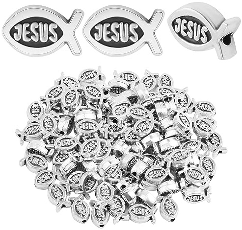 100 Stück Jesus-Fisch-Abstandshalter-Perlen, antikes Silber, religiöse Charm-Perlen, tibetische Legierung, christliche Fischform, lose Perlen für DIY-Armbänder, Halsketten, Schmuckherstellungszubehör