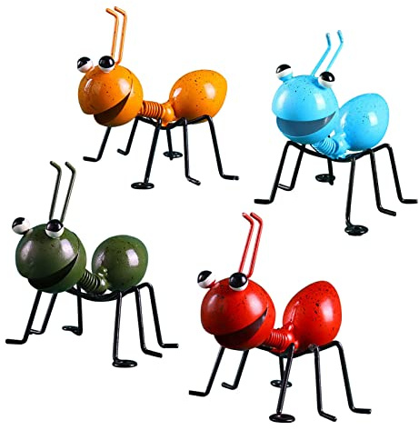4 Stück Metall Ameise Garten Ameisedeko Set - Wand Skulpturen Gartenfiguren Metall Ameisen Wanddekor Gartendekoration Metallfigur Dekoration Skulpturen Für Drinnen Draußen Zuhause, Garten, Hof
