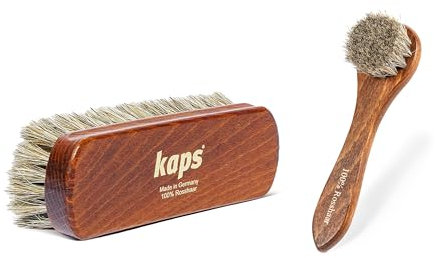 Kaps Zwei Rosshaarbürsten, Pinsel- und Polierbürste zum Auftragen, Aus Echtholz, Für Lederwaren, Stiefel, Taschen, Portemonnaies, Sofas, Aus Echtem Rosshaar für die Ultimative Politur