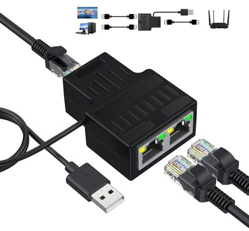 HRSDEIE Switch RJ45, Switch Ethernet 1 à 2, 2 Ports 100Mbps Network LAN Switch Splitter Répartiteur de Câble Cat5/6/7/8, Gigabit Network Ethernet pour Ordinateurs, Routeurs, Décodeurs, Téléviseurs