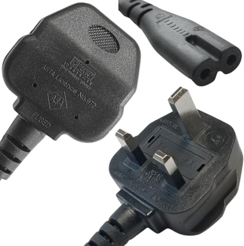 Lite-an 1 Meter Figure 8 Power Lead - 2 Pin Power cable for TVs, Printer, Digital Cameras, PS5, PS4, Xbox, IEC C7 Power Cord, Straight Pin Black