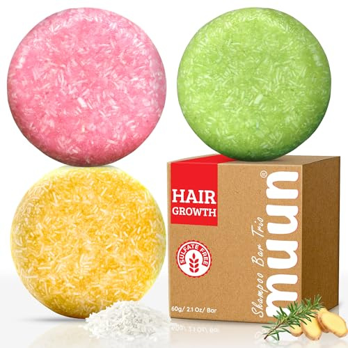 Ginger Rosemary & Rice Water Shampoo Bar Pack 3 - Hair Growth, Thickening, Strengthening, Anti Hair Loss, Volumize & pH Balanced - Sulfate & Silicone Free For All Hair Type