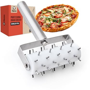 Chef Pomodoro Stainless Steel Pizza Roller - 21 x 14.5 cm, Spike Length 7 mm - Premium Pizza Docker and Dough Docker