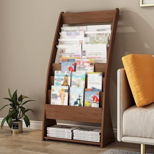 Magazinständer Broschürenhalter Zeitungsständer aus Holz im Vintage-Stil für Zuhause/Wohnzimmer, brauner Zeitschriftensammler, Bodenständer mit abnehmbarer Querstange, Aufbewahrungsregal für Broschüre