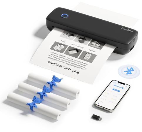 Bisofice Mobiler Drucker Thermodrucker A4 300dpi Bluetooth Tragbarer Drucker Klein Portable Printer Inkless, Unterstützt Thermopapier A4, Kompatibel mit Android/iOS/Win/Mac