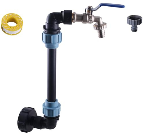 GIVIHGETI IBC Schwanenhals 3/4 Auslaufhahn Verbindungsset, IBC-Container Tankhahn S60x6 Wasserhahn Absperrhahn 3/4 Zoll IBC Adapter Tank zubehör für 1000L IBC Container, Regenwassertank, Regenfass