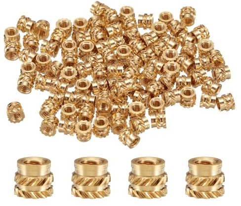 sourcing map 100pcs M2 Threaded Inserts Brass Heat Set Insert M2x3mm, OD 3.5mm Knurled Insert Nuts, 3D Printing Brass Nuts Female Threaded Inserts Nuts