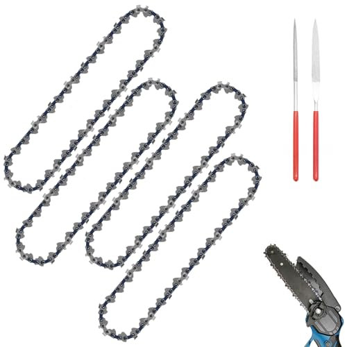 4 Pcs Chainsaw Chain for 6 Inch Bar, Mini Chainsaw Chains with 2 Diamond File, 37 Drive Links Cordless Handheld Mini Chainsaws, Electric Chainsaw Accessories for Carpentry Landscaping