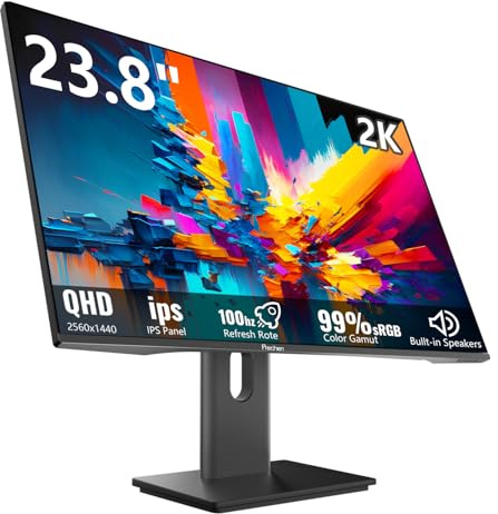 23,8 Zoll PC Gaming Monitor QHD 2560 x 1440 2K 100 Hz, 2 ms, Lautsprecher, HDR, 99% sRGB IPS LED Computer Bildschirm mit HDMI/DP-Anschlüssen, AMD FreeSync-kompatibel, VESA-Unterstützung, Schwarz