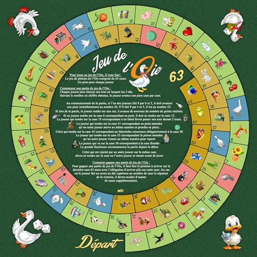 MTJ® Tapis Plateau de Jeu de l'oie 60 x 60cm - Jersey néoprène - Fabriqué en France