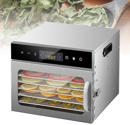 Hydravex Essiccatore Alimentare in Acciaio Inossidabile, Pannello Touch, Controllo Timer e termostato, Macchina essiccatrice Alimentare Commerciale Ideale per essiccare Frutta, Carne e Verdura,6Tiers