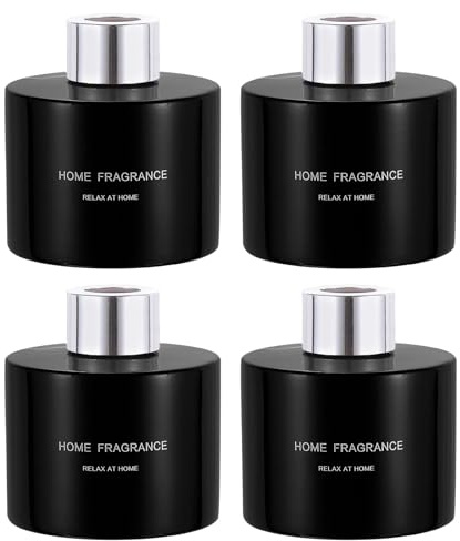 sourcing map 4pcs Empty Glass Diffuser Bottle 140ml/4.7oz Refillable Fragrance Accessories Aromatherapy Jar Container for Replacement Reed Diffuser DIY Home Bathroom Black with Silver Tone Cap