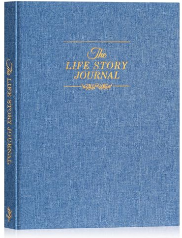 Lanpn Grandparents Life Story Journal Book with Prompts, Linen Legacy Journal Mom Dad Story Memory Keepsake Journal, Tell Me Your Life Story Memory Book to Fill Out, Grandpa Grandma Parent Gift,Blue