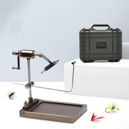 MiBoce Étau Rotatif À 360° pour Pêche À La Mouche, Kit De Matériel De Pêche À La Mouche, Outil d'attache De Mouches, avec Base Et Boîte De Rangement, Stable Et Antidérapant