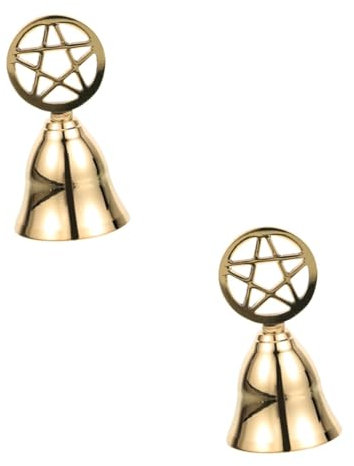 Cabilock 2st Klingelschild Handglocken Für Die Schule Vintage Hoteltellerglocke Stabglocke Hotel Teller Glocke Mahlzeitglocke Pentagramm-ritualglocke Retro-rufglocke Messing Golden