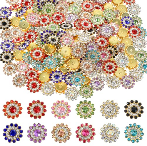Knappar guld 100 stycken färgglada strass knapp kristall blommor knappar stora strassknappar 14 mm platt baksida knapp för smyckestillverkning kläder kofta Dirndl gör-det-själv ornament färgglada