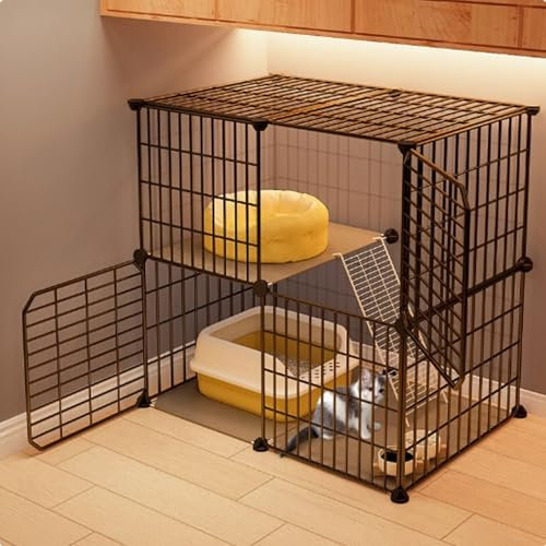Faltbares Gehege für Katzen und Kätzchen Stabiler Innenkäfig für Kleintiere, Hamster, Kaninchen, Schwarz(74 * 47 * 72cm)