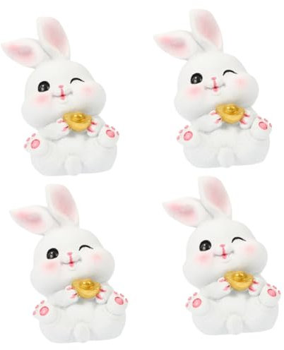 Zerodeko 4 Stück große ohrige Kaninchenverzierung Miniatur-Tier-Tischdekoration Küken Frosch Giraffe Hasen Animal Figures Simulation Kaninchen Dekoration Hasenfigur Harz