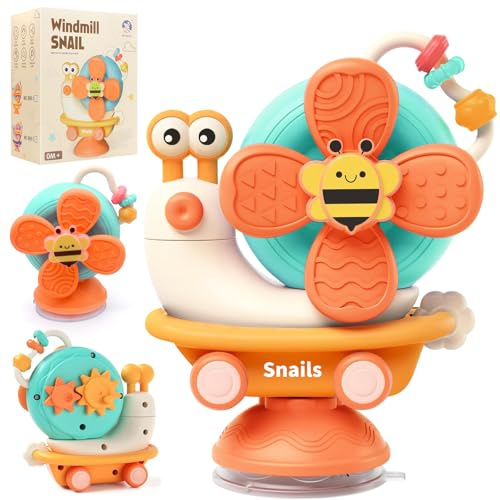 EOPUOZS Saugnapf Spielzeug Baby für Hochstuhl, Baby Spinner mit Saugnapf, Sensorik Montessori Spielzeug ab 6 Monate, Geschenk für Jungen Mädchen 7 8 9 10 11 12 Monate (Orange)