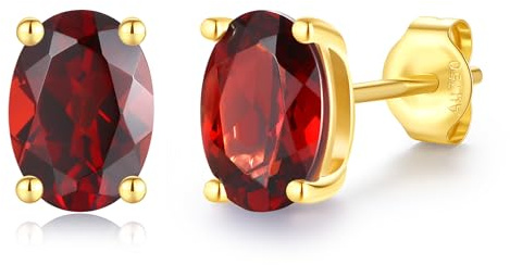 FANCIME Solide 14 Karat 585 Gelb Gold Oval Ohrringe Ohrstecker mit Echt Natürlich/Synthetische Edelstein Geschenk Schmuck für Damen Mädchen Mama, Größe: 5 * 7 mm