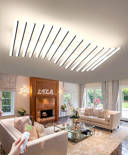 LFLA Modern LED Deckenleuchte Dimmbar Groß Wohnzimmerlampe mit Fernbedienung Acryl-Schirm Innen Dekorative Wellen-Design Schwarz Deckenlampe Für Wohnzimmer Schlafzimmer Esszimmer Küche A, 15-Flammige
