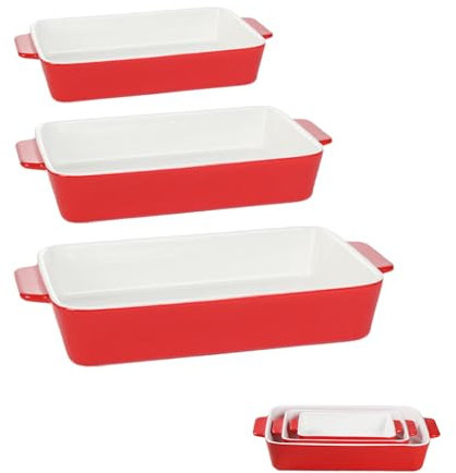 Ceramic Bakeware Set, Home Rectangular Baking Dish Lasagna Pans, Table Baking Dish with Ceramic Handles Ideal for Cooking, Kitchen, Cake Dinner, Banquet and Daily Use (Red)