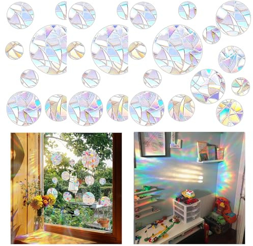 GWAWG Pack med 39 runda prism fönsterklistermärken PVC antikollision klistermärken prism fönsterdekaler solfångare fågel antikollision fönsterklistermärken för dörr fönster matsal sovrum