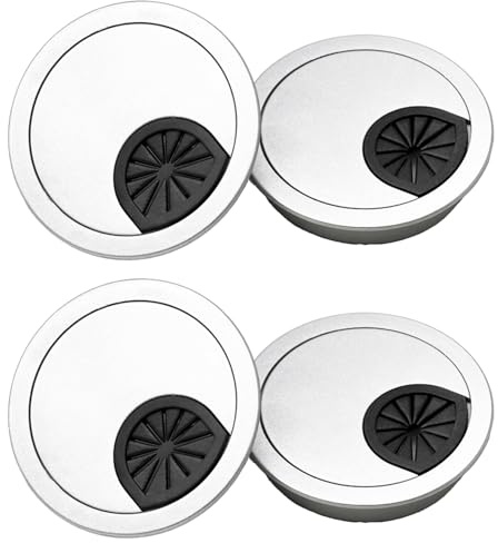 4piezas Pasacables de Escritorio,Pasacables Escritorio de 60 mm,Cubierta de Agujero de Mesa,Orificio Organizador de Cables para Sobremesa Plateado,Tapa Redonda Organizador de Cables