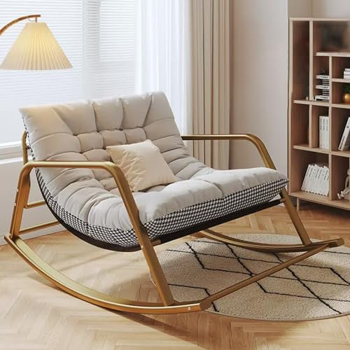 XDAWQP Moderner Schaukelstuhl mit grauem Karomuster: Doppelliege für Wohnzimmer und Schlafzimmer mit weichem Kissen und Armlehnen