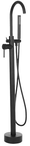 Grifo de bañera independiente con ducha de mano, juego de ducha para bañera, grifo de pie de acero inoxidable con protección contra la corrosión, ideal para baño, baño de invitados y hotel (negro)