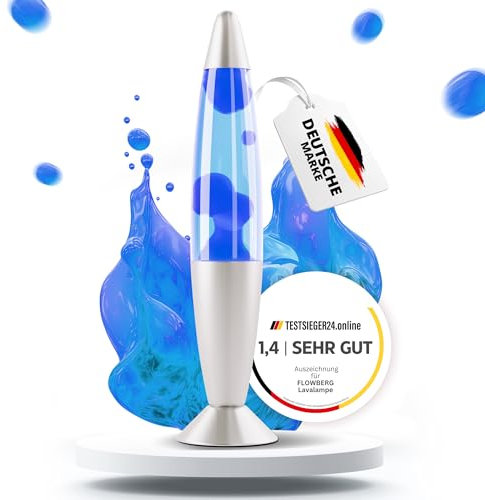 FLOWBERG Lampada lava (blu) | lampada a cera blu | originale e maneggevole lampada da tavolo con cavo da 1,7 m e lampadine di ricambio | design retrò