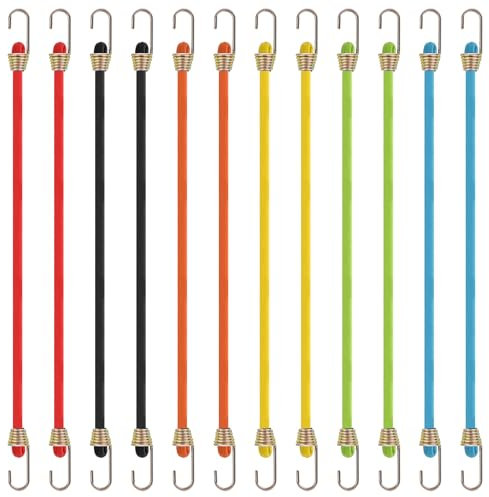 Ymapinc 12 Stück Spanngummi mit Haken Reißfest Expander mit Haken Gepäckspanner Koppelbar Spannseil Planenspanner Zeltspanner für Befestigung Zelten Sonnenschirmen Gepäck Elastisch in 26-52cm(Bunt)
